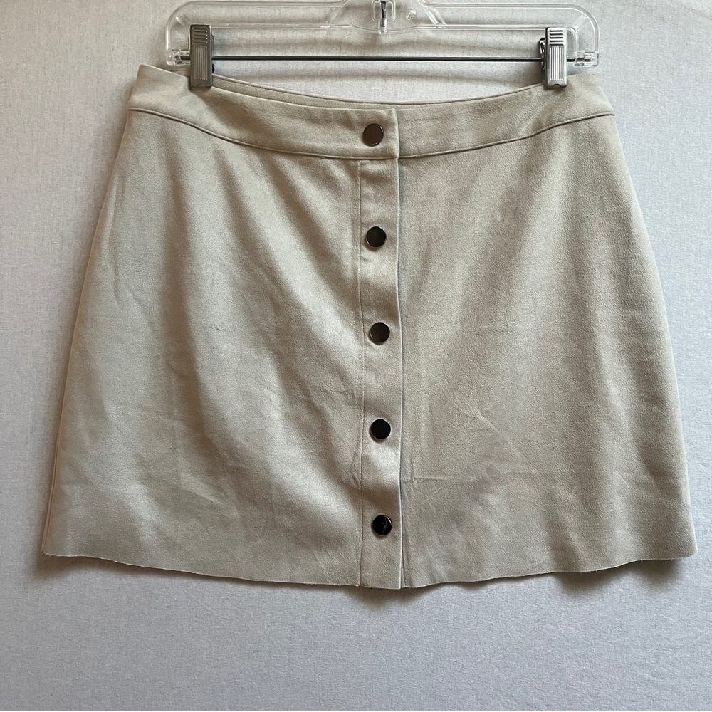 Olivia + James Brushed Suede Snap Button-Front Mini Skirt Cream Sz 32